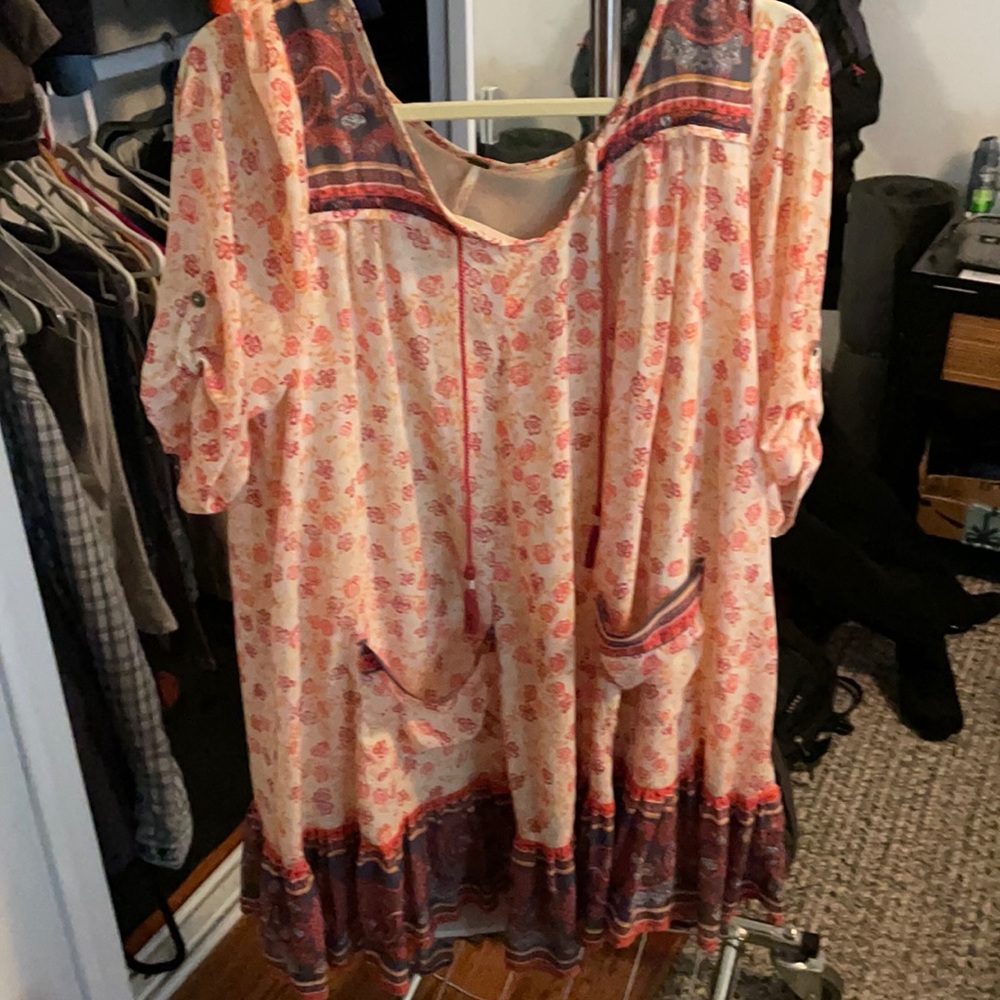 Free People mini dress-orange and red, lightly worn